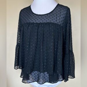 NEW | A New Day Black chiffon layered bell sleeve Swiss dot detail blouse Sz S